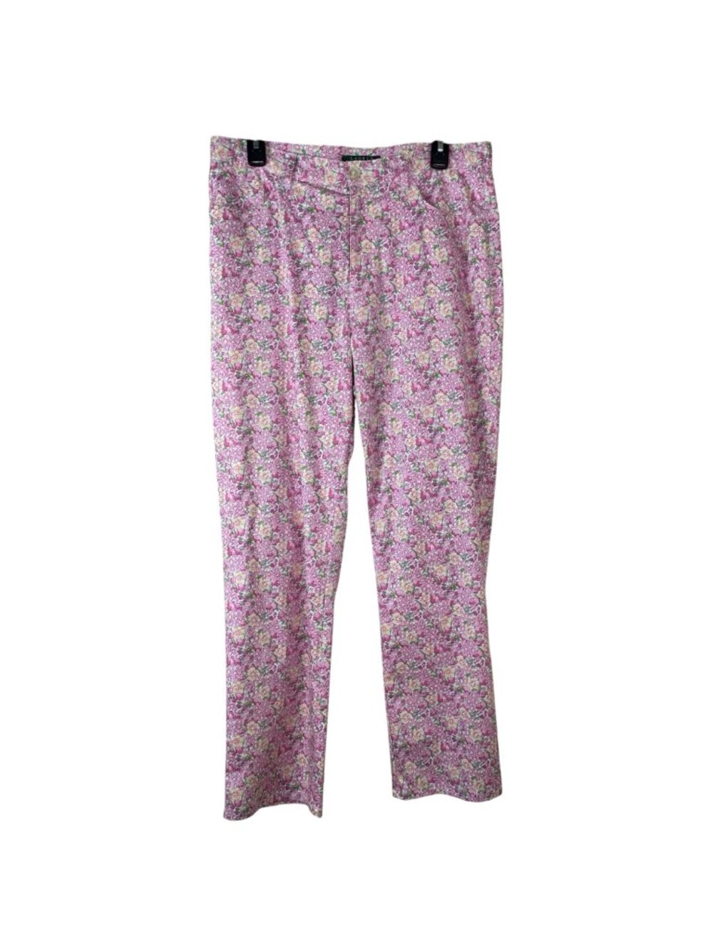 Lauren Ralph Lauren Pink Floral Straight Leg Pants Size 12 Vintage Colorful Fun
